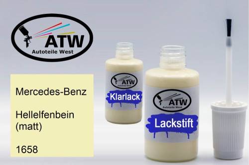 Mercedes-Benz, Hellelfenbein (matt), 1658: 20ml Lackstift + 20ml Klarlack - Set, von ATW Autoteile West.